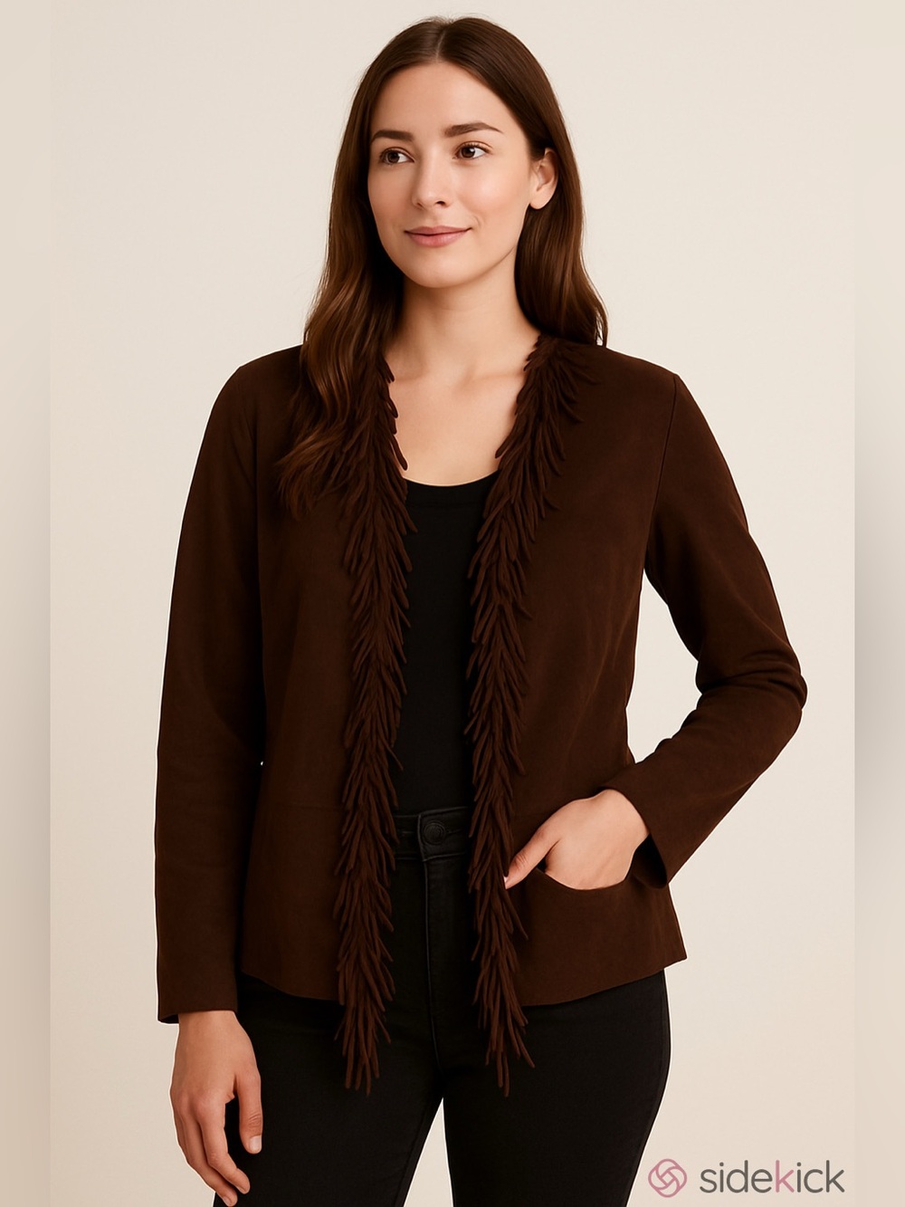Brown Faux Suede Fringe Jacket - Picture 2 of 2